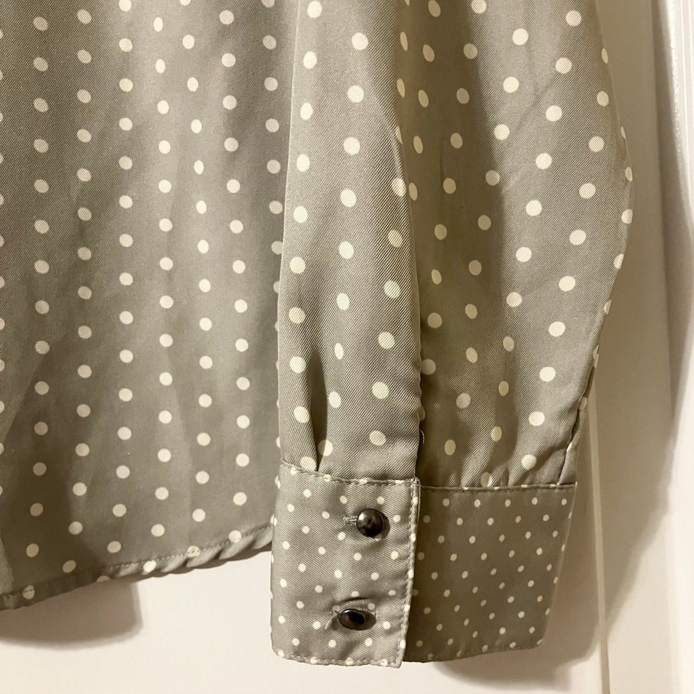 The Limited Womens Shirt Blouse Top Medium Gray Polka Dot Long Sleeve - Picture 4 of 9